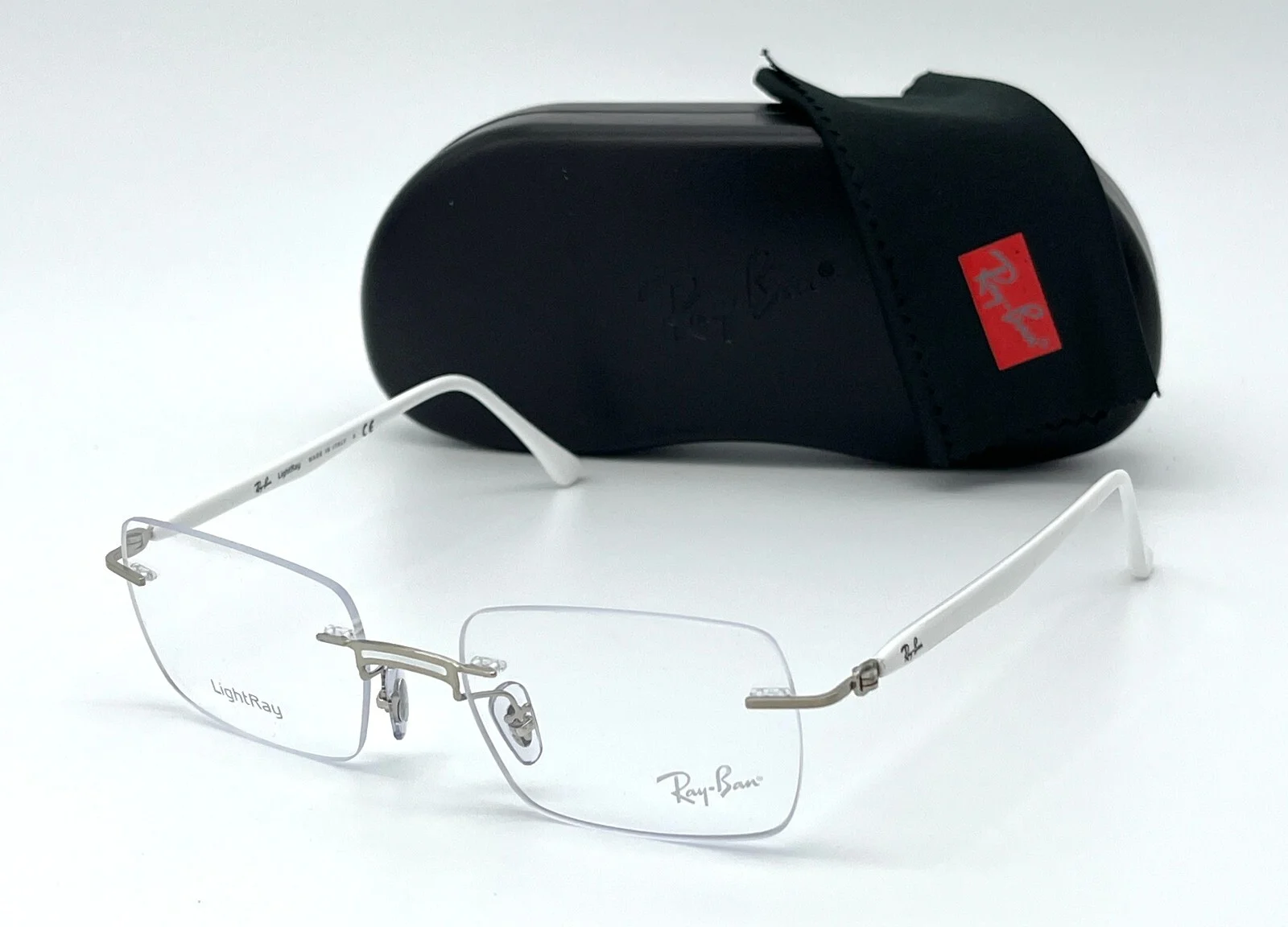 Ray Ban RX8767 1228 White on Silver / Demo Lens 51mm Rimless Eyeglasses RB8767
