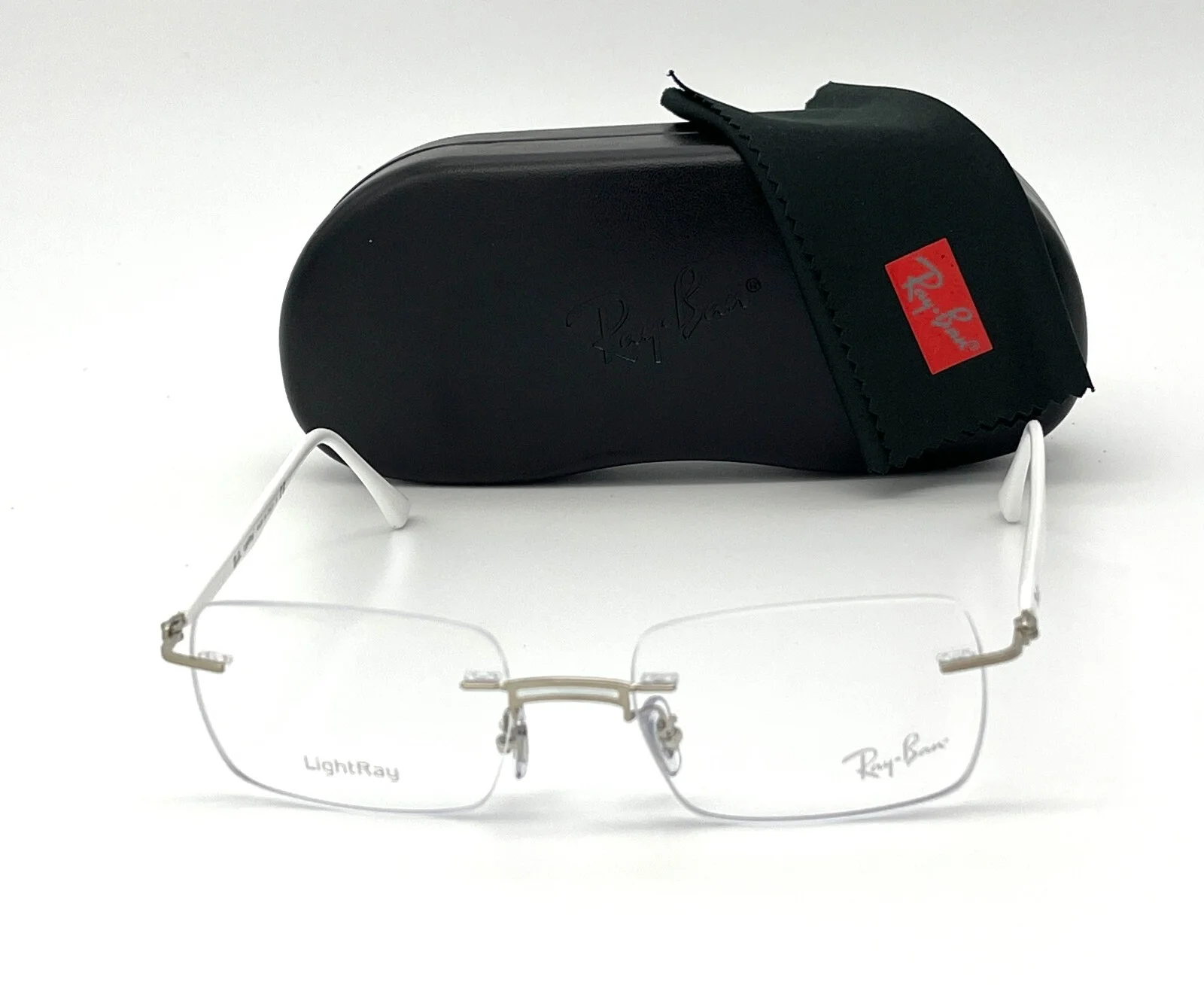 Ray Ban RX8767 1228 White on Silver / Demo Lens 51mm Rimless Eyeglasses RB8767 2