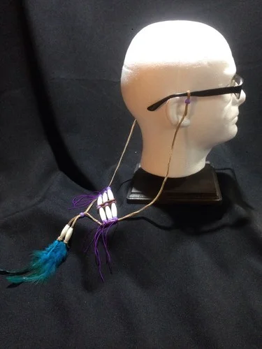 Reading EyeGlass Holder Necklace Native American Hand Made New Leather/ feather 2