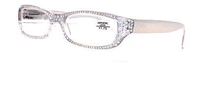READING EYEGLASSES Women SOPHISTICATE Clear Gray w Rhinestones +2.25