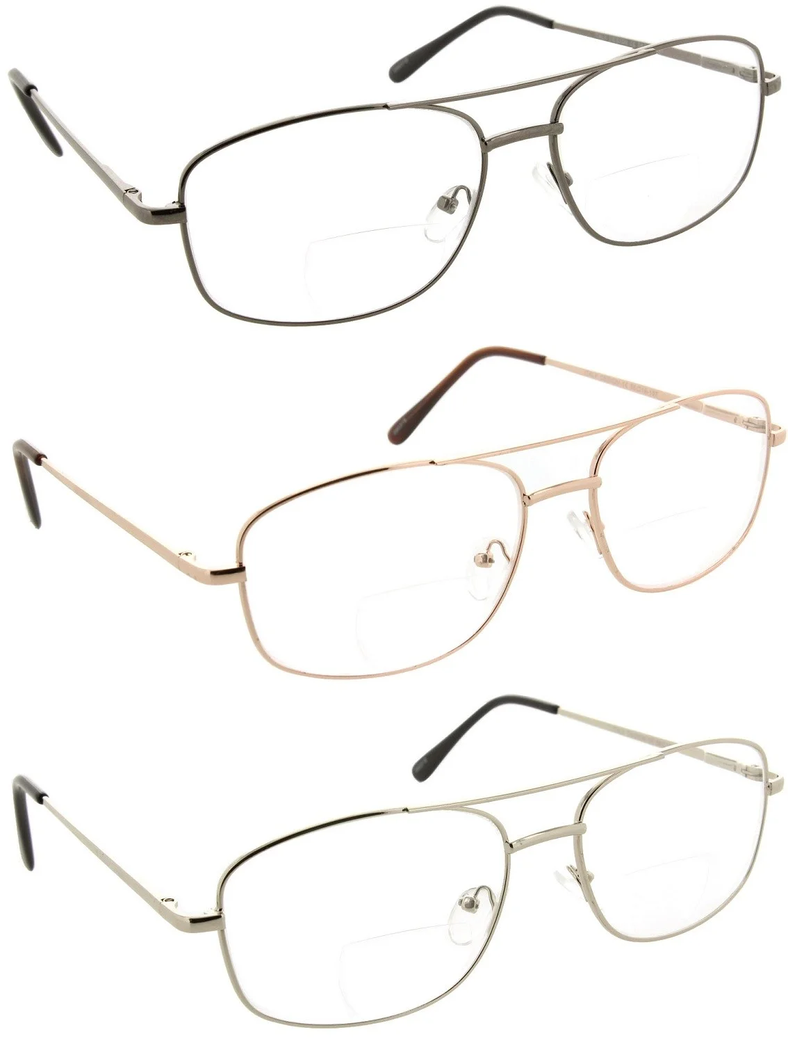 Reading Glasses Bifocal Aviator Metal Frame Clear Lens Readers for Men and Women