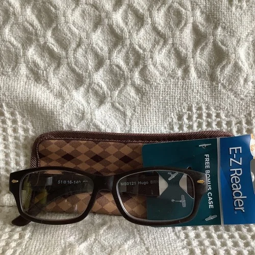 Reading glasses Cheaters Foster Grant E-Z READER Hugo Free Case +2.00