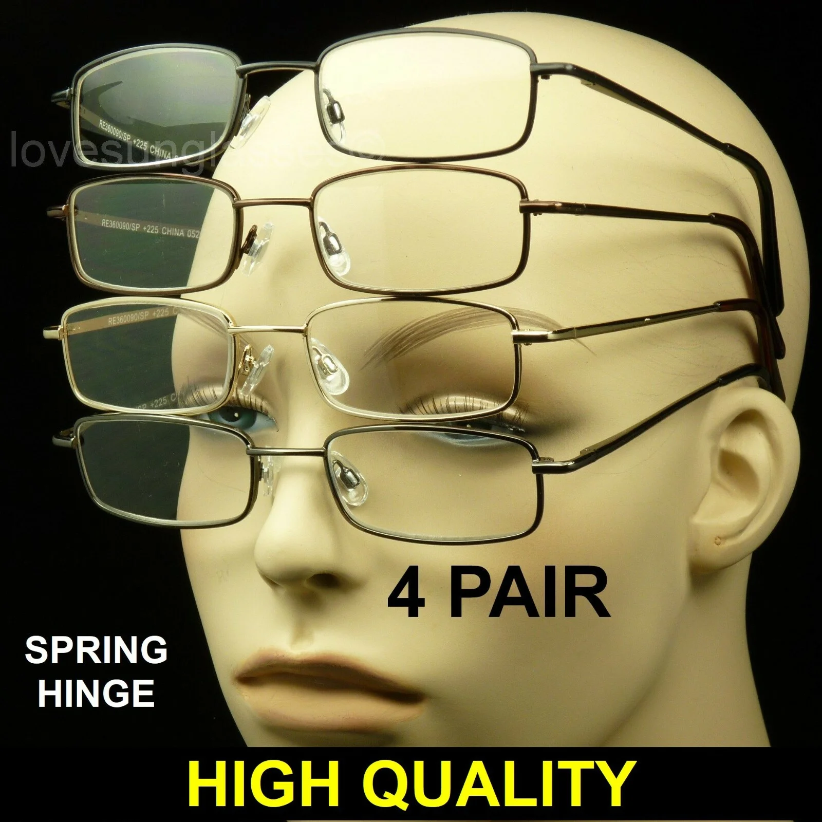 Reading glasses spring hinge 4 pair clear large lens pack power new black +