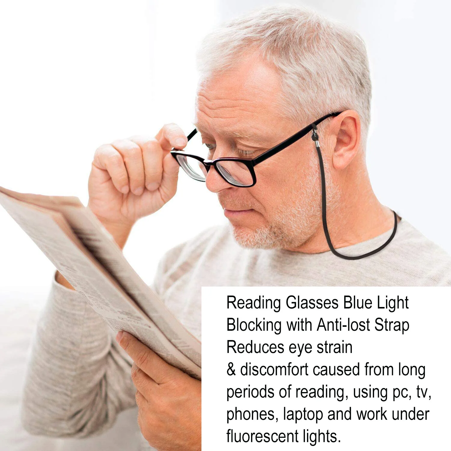 Reading Glasses for Women Men Anti Glare Filter Eyeglasses with Anti-lost Strap