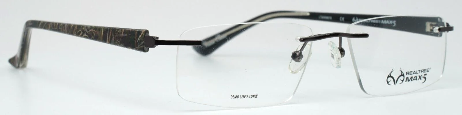 REALTREE MAX 5 R417 GUN Gunmetal Mens Rectangle Rimless Eyeglasses 54-16-143 3