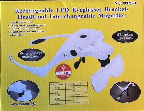 Rechargeable LED Eyeglasses Bracket / Headband Magnifier. New, Factory Sealed