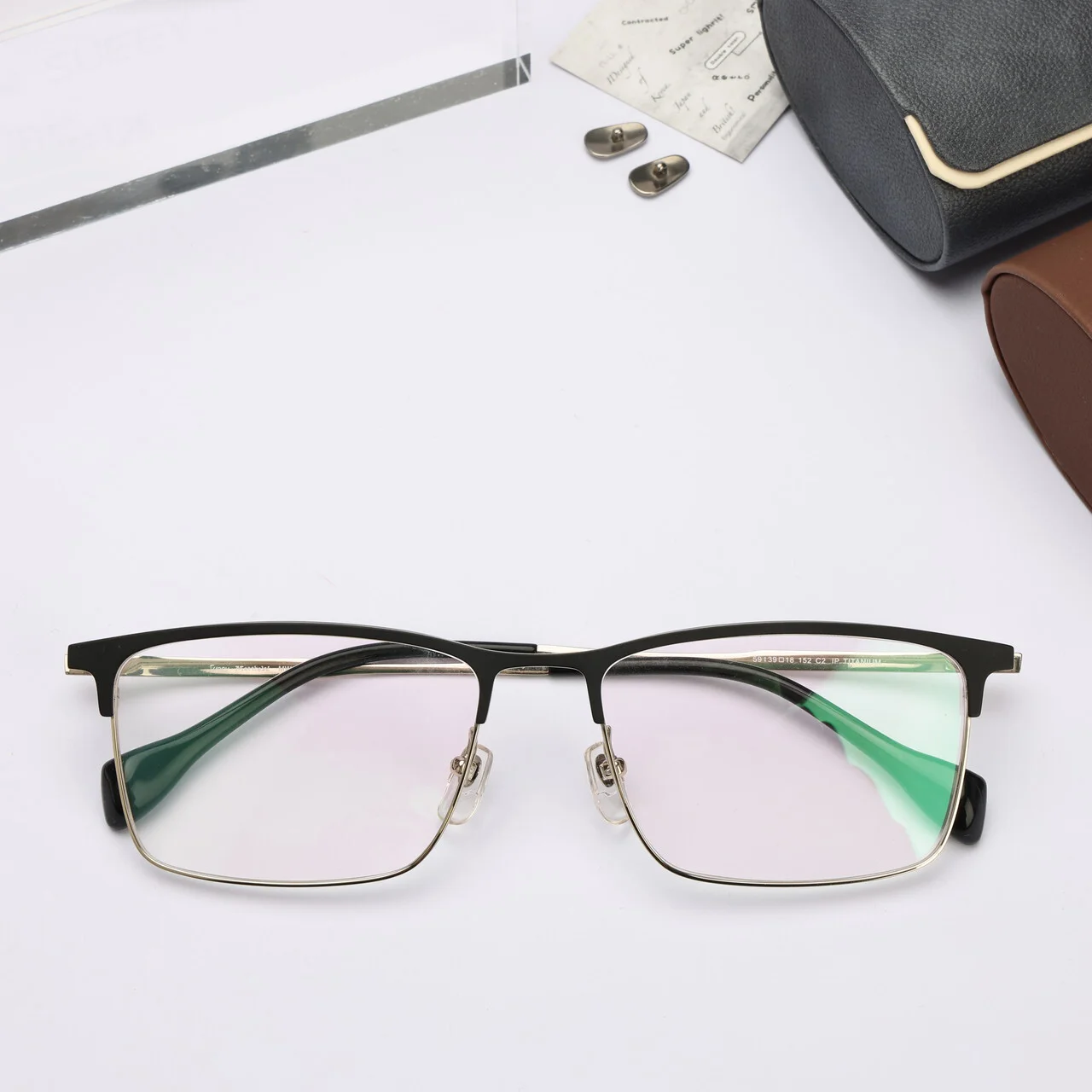 Rectangle Glasses Dual Tone Light Titanium Eyeglass 59mm Frames for Big Face Men 3