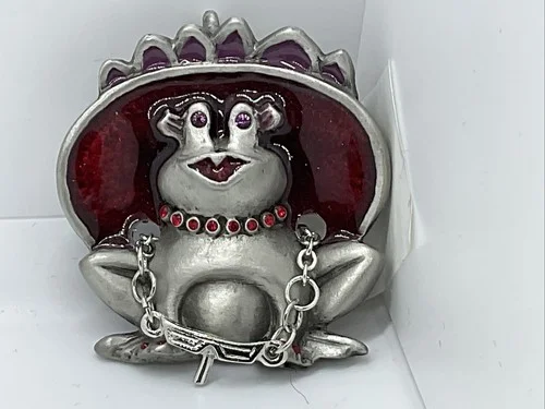 Red Hat Society Pin Eyeglass holder magnet pewter crystal eyes rhinestones Brooc