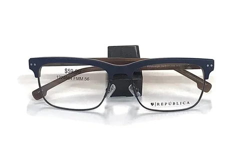 REPUBLICA PITTSBURGH Eyeglass Frames 56-17-145 Navy Blue Brown High Quality 4