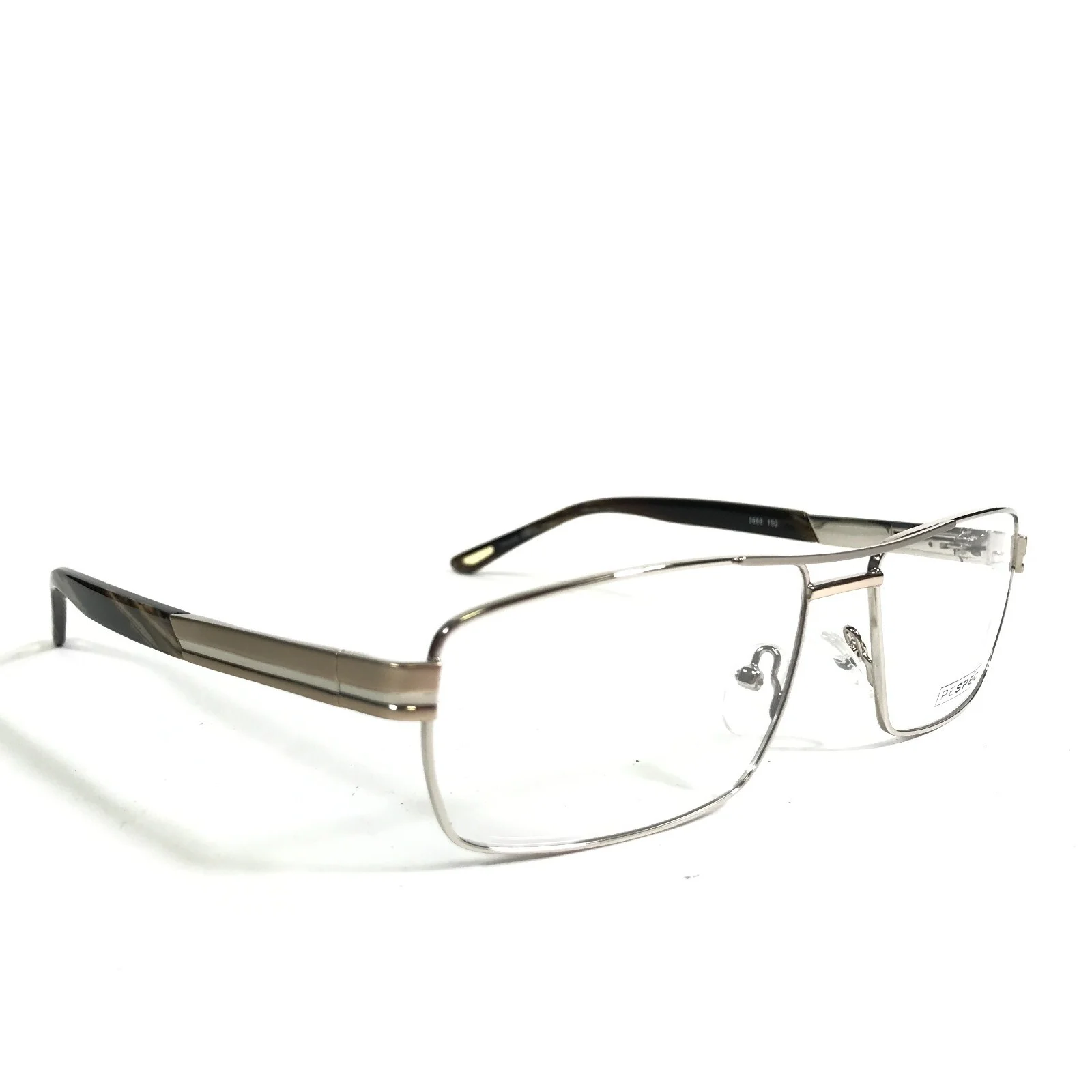 Respec Eyeglasses Frames 5688 GLD Brown Silver Rectangular Full Rim 59-16-150 2