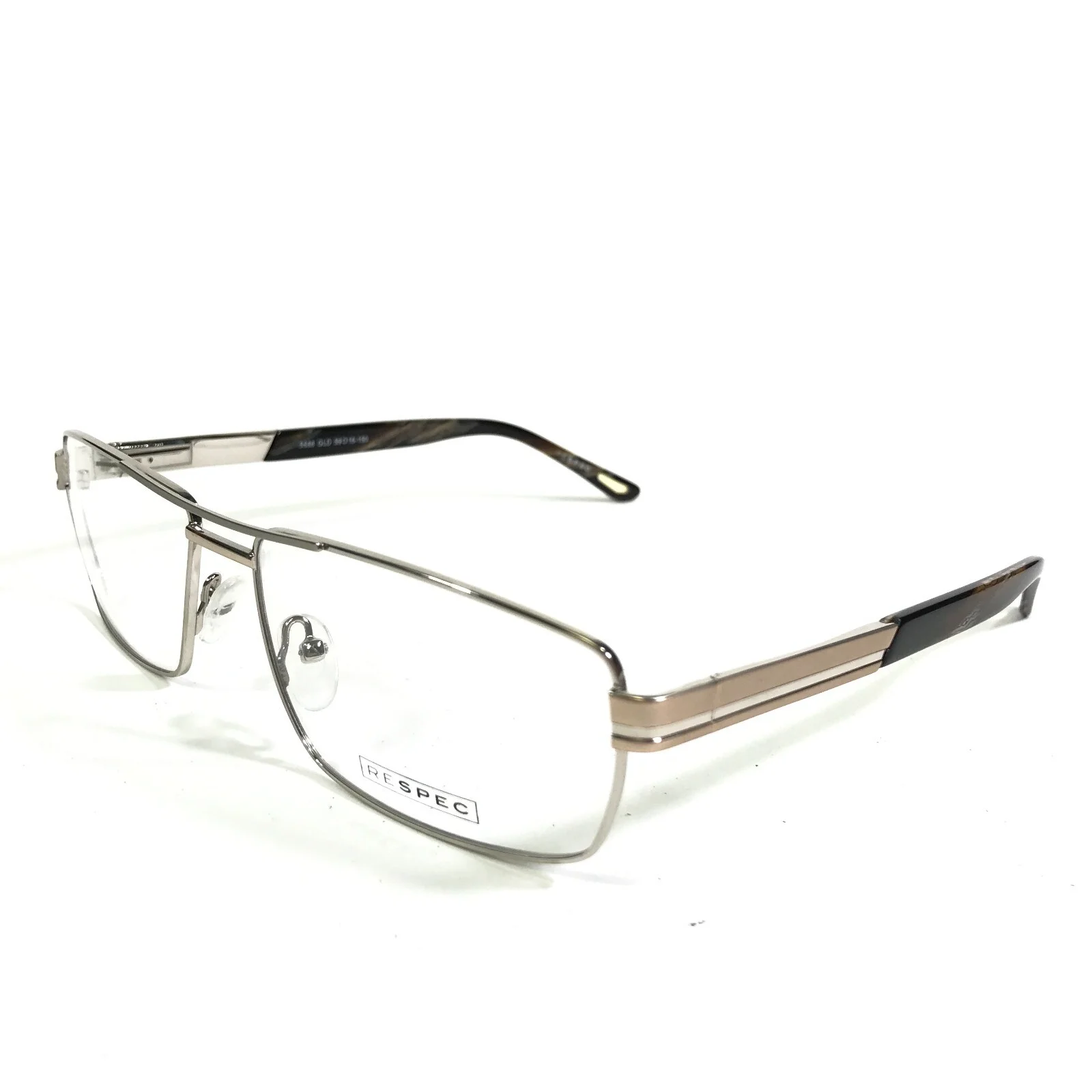 Respec Eyeglasses Frames 5688 GLD Brown Silver Rectangular Full Rim 59-16-150 4