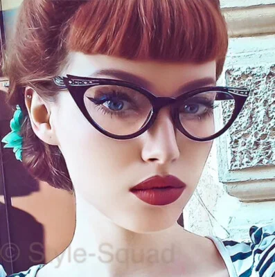 Retro Cat Eye Pin Up Crystals & Gold Rockabilly Fashion Eye Glasses Frames 1317