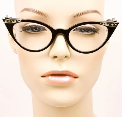 Retro Cat Eye Pin Up Crystals & Gold Rockabilly Fashion Eye Glasses Frames 1317 3