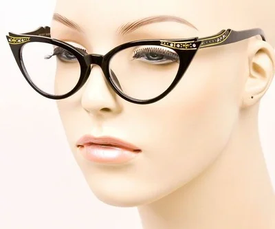 Retro Cat Eye Pin Up Crystals & Gold Rockabilly Fashion Eye Glasses Frames 1317 4