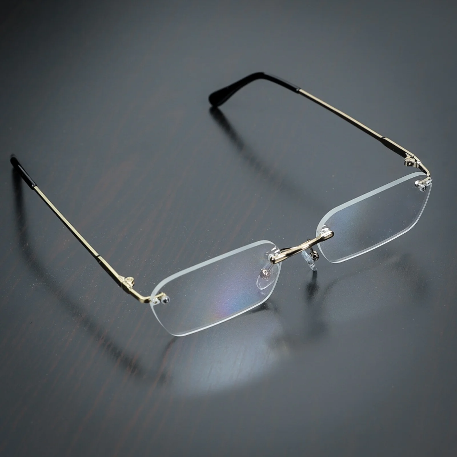Retro Men’s Fashion Rimless Clear Lens Buffs Gold Luxury Vintage Glasses 3