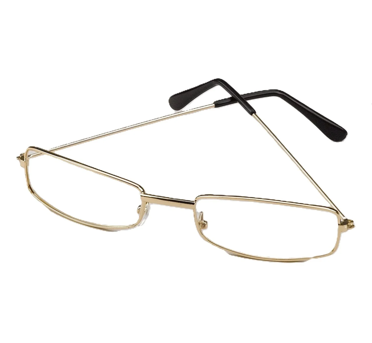 Retro SANTA RECTANGULAR GLASSES Gold Wire Frame Adult Cosplay Novelty-CLEAR LENS