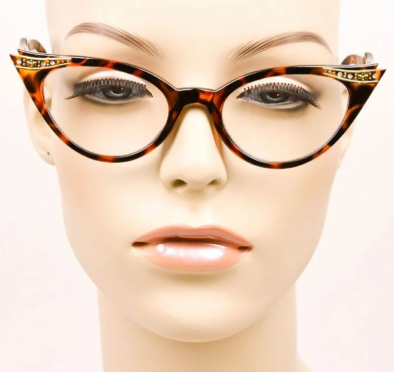 Retro Thin Cat Eye PinUP Rockabilly Crystals Eyeglasses Clear WaYfe Frames 1317 2