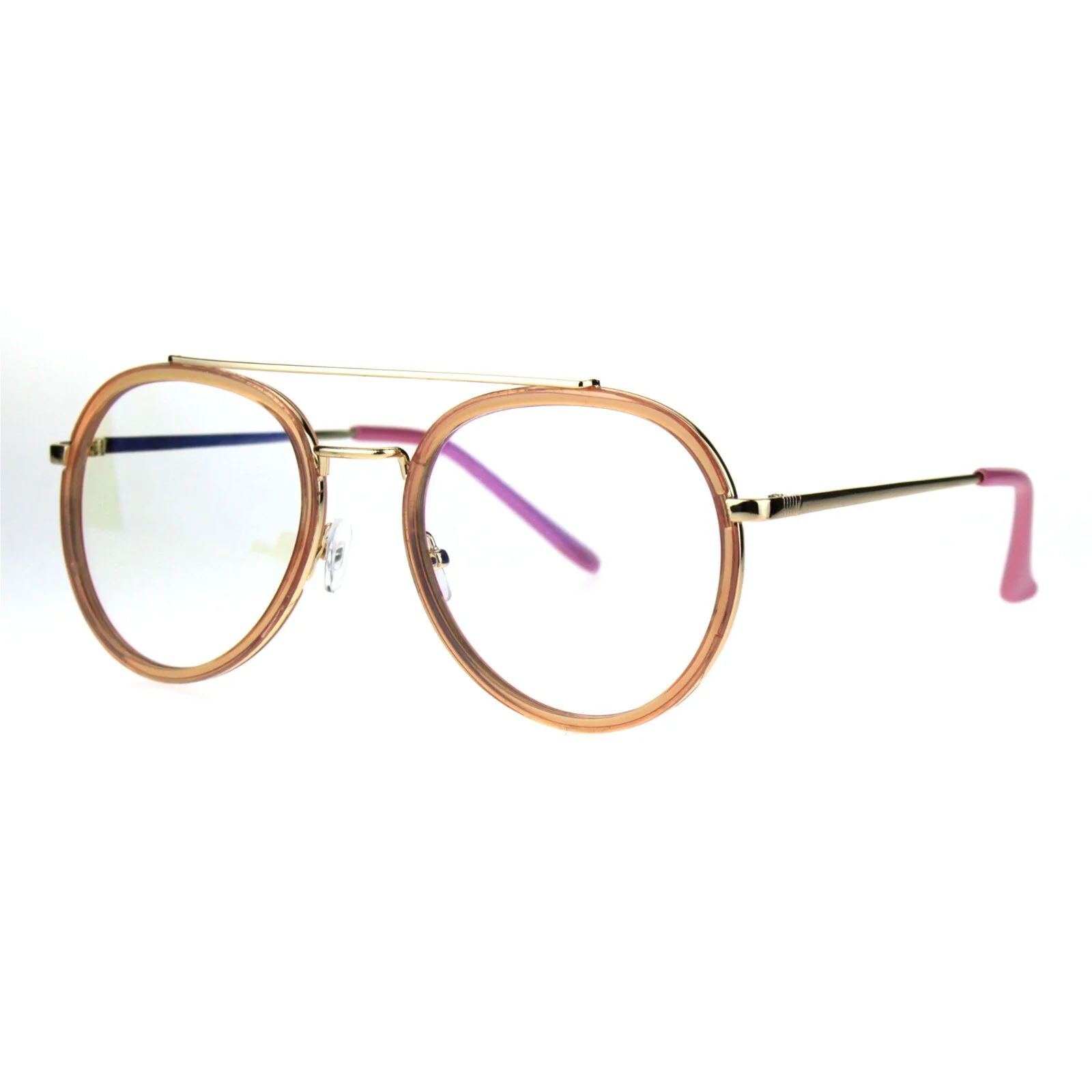 Retro Trend Plastic Metal Double Rim 90s Aviator Clear Lens Eye Glasses 2