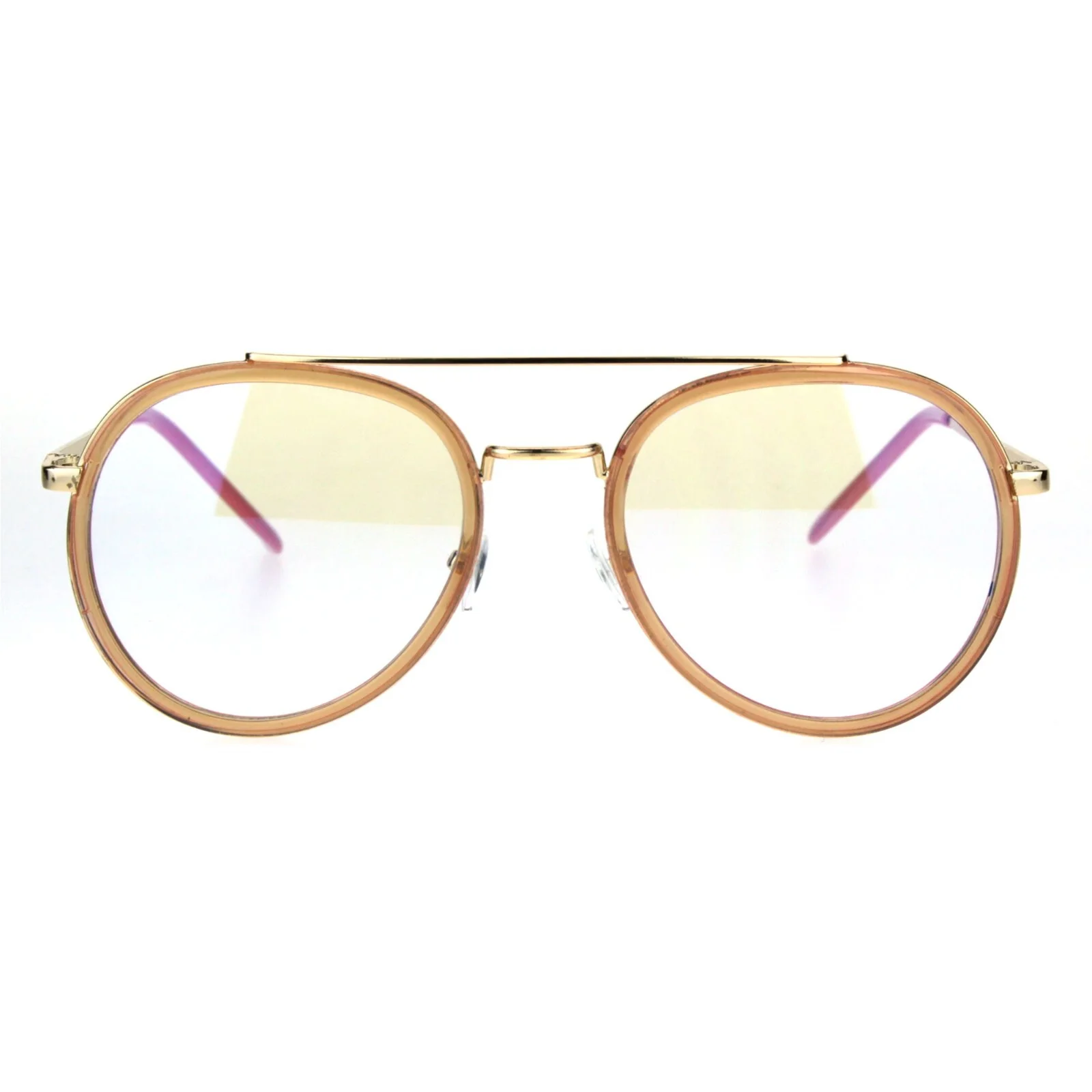 Retro Trend Plastic Metal Double Rim 90s Aviator Clear Lens Eye Glasses 3