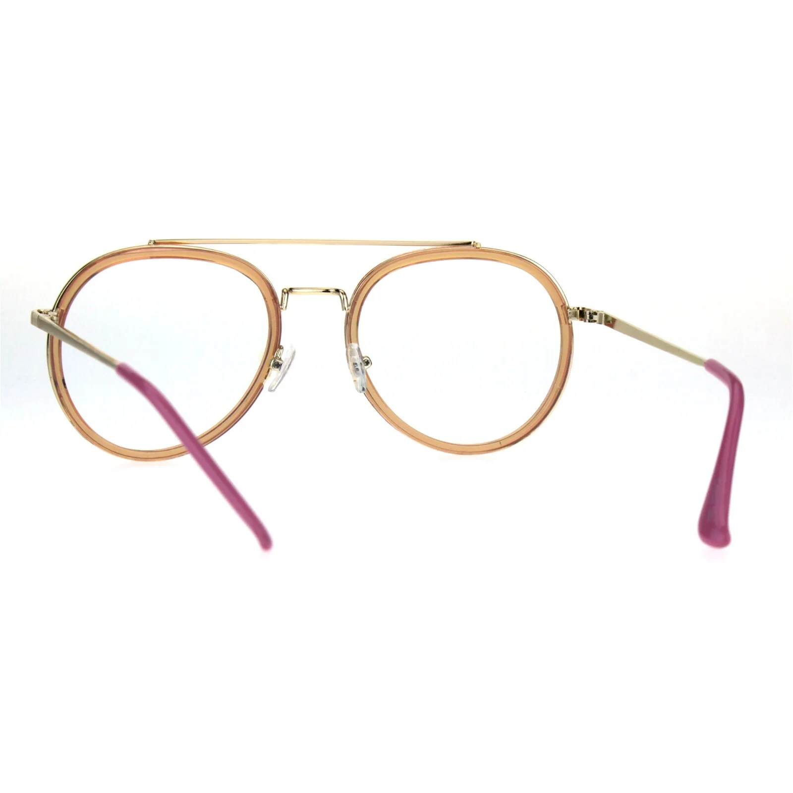 Retro Trend Plastic Metal Double Rim 90s Aviator Clear Lens Eye Glasses 4
