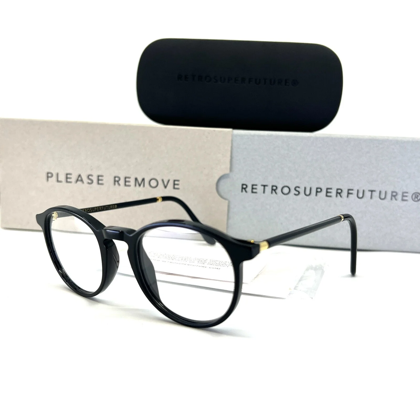 RETROSUPERFUTURE ORD/0/B4/T Black Eyeglasses Round Acetate Frames 46-20 145 mm 2