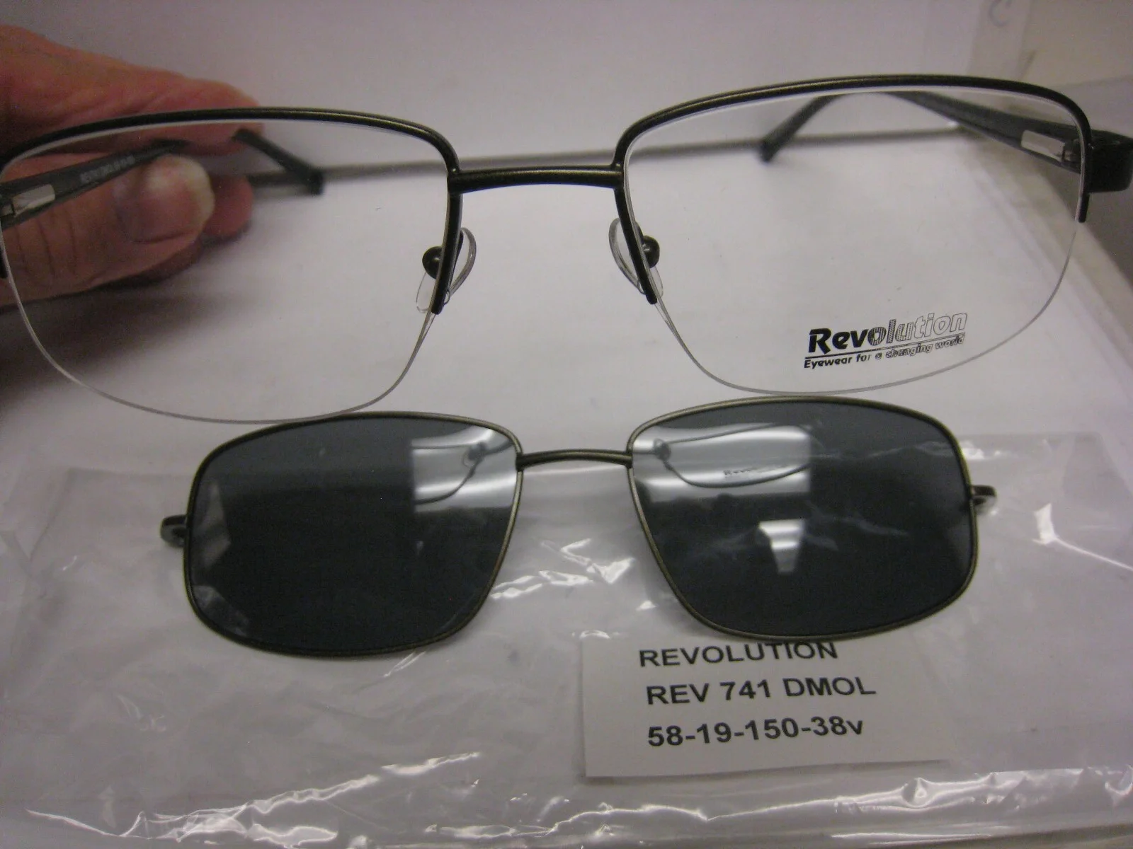 Revolution Eyeglass Frame WITH sun shade REV741 in DMOL 58-19-150