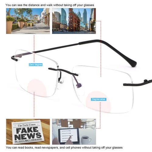 Rimless Clear Bifocal Reading Glasses Blue Light Blocking Readers for Men Women 3