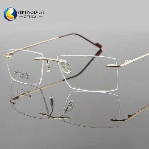 Rimless Flexible β-Titanium Alloy Eyeglasses Frames Rectangle Spectacles Silver