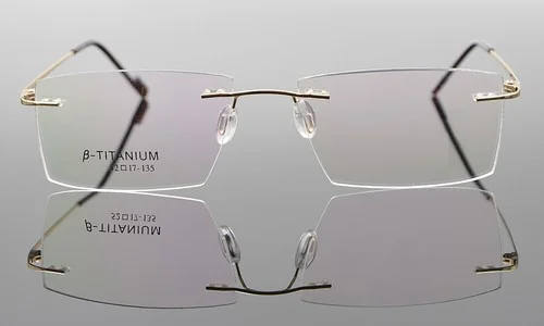 Rimless Flexible β-Titanium Alloy Eyeglasses Frames Rectangle Spectacles Silver 2