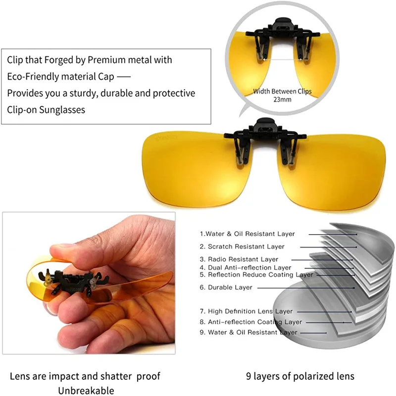 Rimless Flip Up Clip On Sunglasses Men Women Polarized Driving Fishing Cycling Night Vision Glasses Myopia Clip on Eyeglasses 2