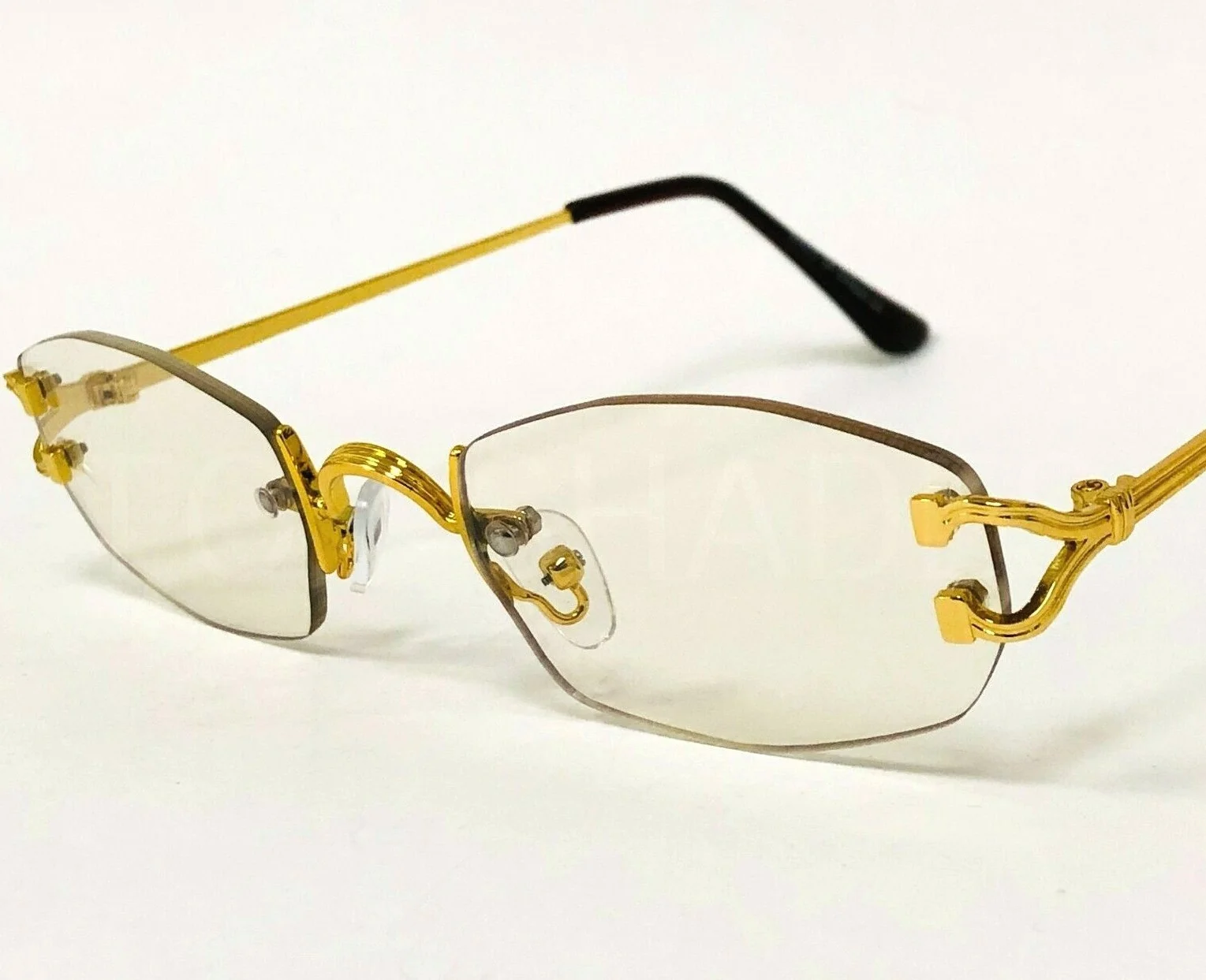 Rimless Metal Buffs Designer Eyeglasses Square Gold Clear Lens Glasses Men Women 2