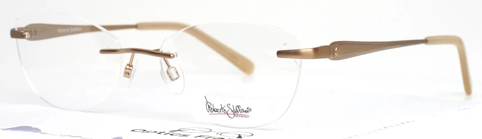 ROBERTO STEFFANI RS154 40 Gold Womens Cat Eye Rimless Eyeglasses 53-17-135 B:35