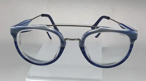 Round Double Bridge Bars Acetate Small Blue K9203 Glasses FRAMES ONLY