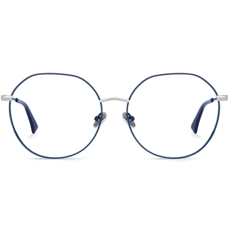 Round Glasses Oversized Metal Frame for Big Face Men Large Head Eyeglasses Blue