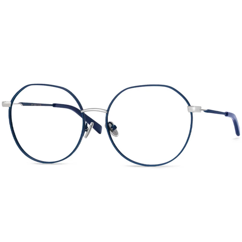 Round Glasses Oversized Metal Frame for Big Face Men Large Head Eyeglasses Blue 2