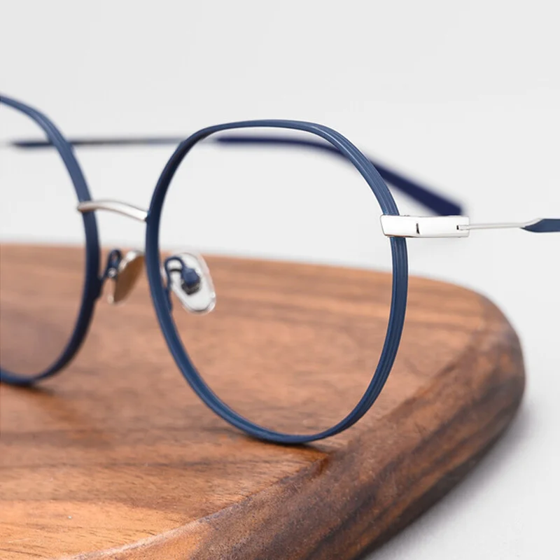 Round Glasses Oversized Metal Frame for Big Face Men Large Head Eyeglasses Blue 4