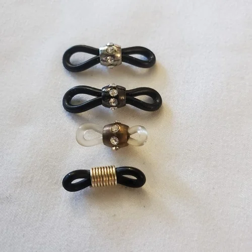 Rubber Eyeglass Loop End Closures With Rhinestones Lot Of 160 Black Clear Silver
