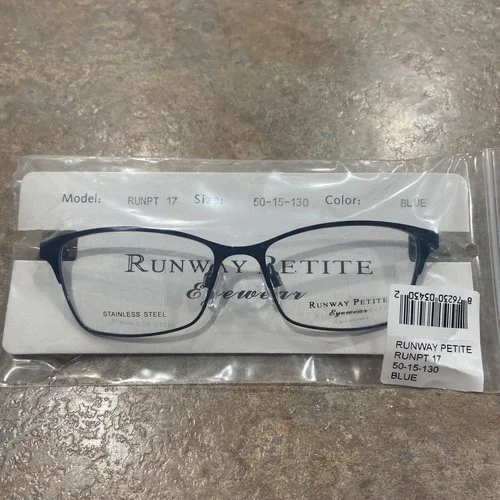 RUNWAY PETITE EYEGLASS FRAMES 50-15-130 BLUE STAINLESS STEEL MSRP $70