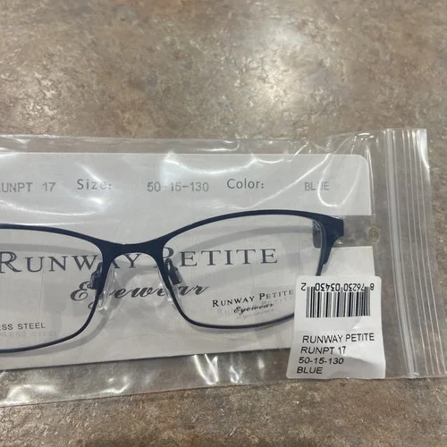 RUNWAY PETITE EYEGLASS FRAMES 50-15-130 BLUE STAINLESS STEEL MSRP $70 3