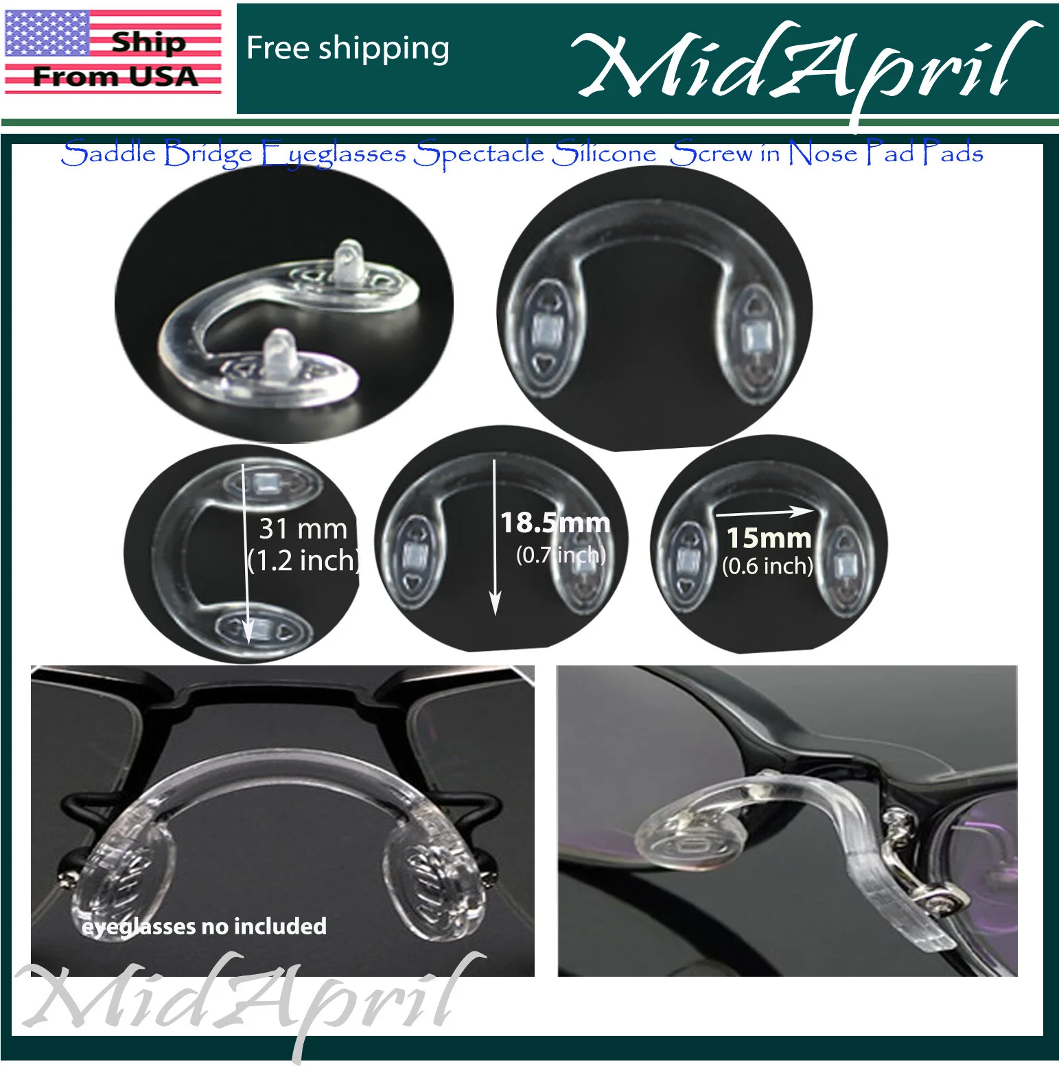 Saddle Bridge Eyeglasses Spectacle Silicone Screw in Nose Pad Pads