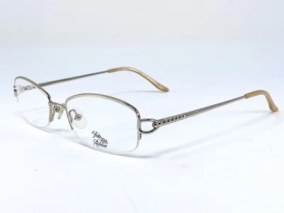 SAKS FIFTH AVENUE 221 Silver/ Beige Half Rim Womens Eyeglasses Frame 51-17-130 2