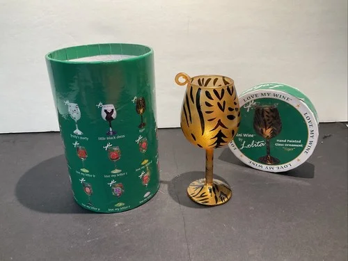 Santa Barbara Design Studio Lolita Holiday Mini WineGlass Ornament, Tiger