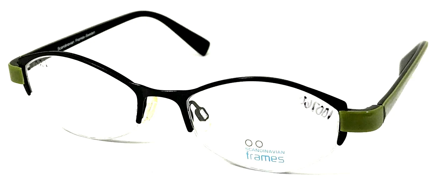 SCANDINAVIAN FRAMES SF-6052 NOS Black/Green Halfrim Eyeglasses Frame 50-18-135