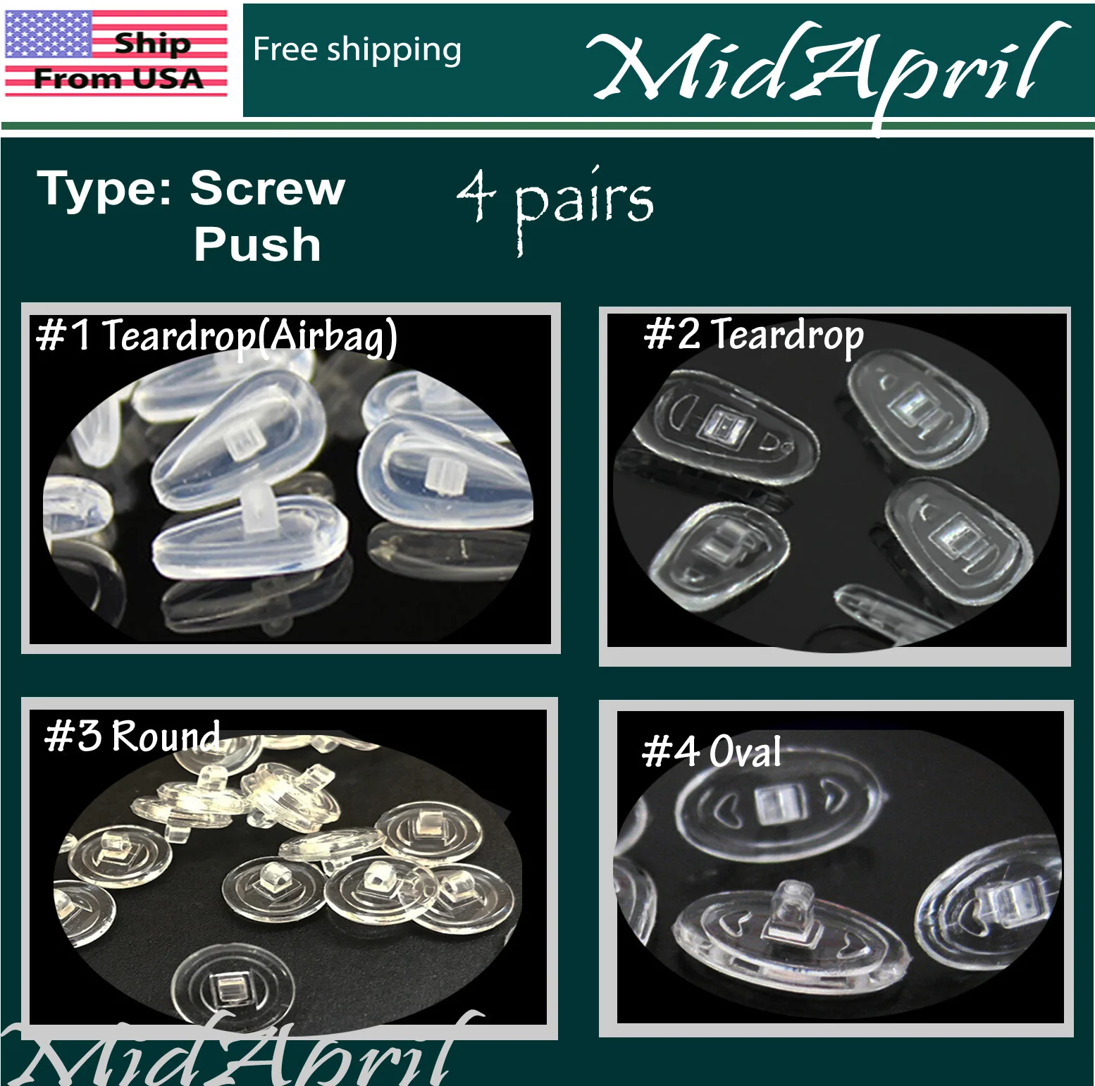 screw push on 4 pairs eyeglass NOSE PADS High Quality SILICONE US Seller