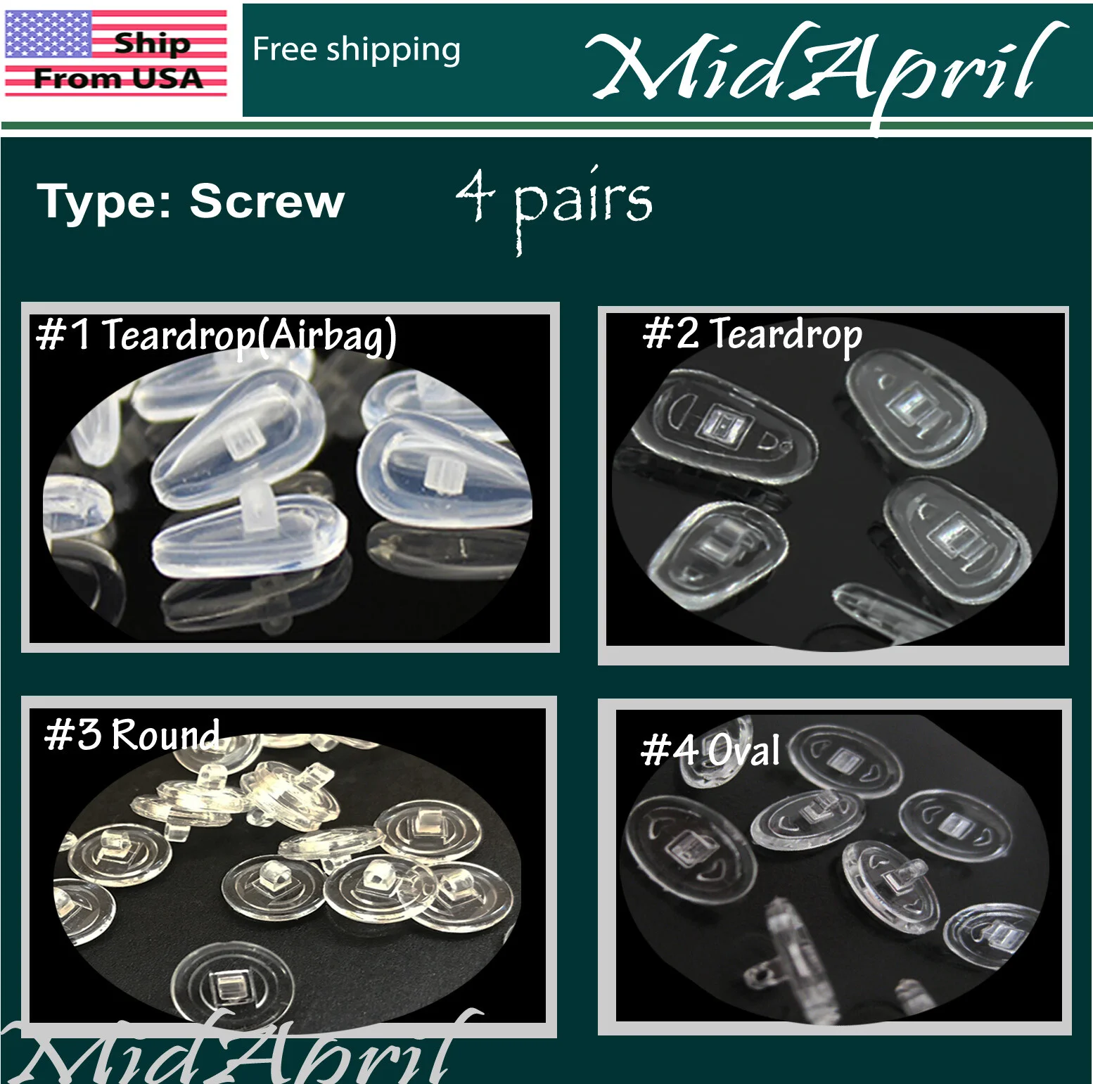 screw push on 4 pairs eyeglass NOSE PADS High Quality SILICONE US Seller 2