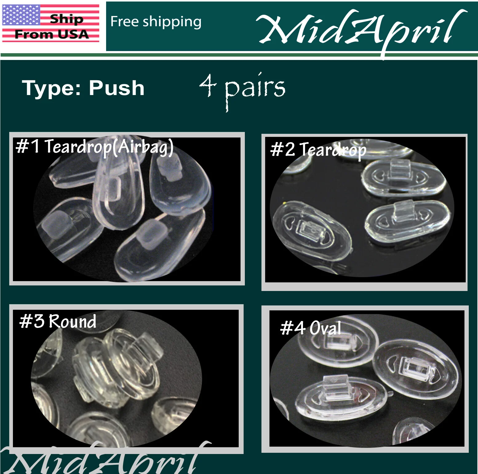screw push on 4 pairs eyeglass NOSE PADS High Quality SILICONE US Seller 3