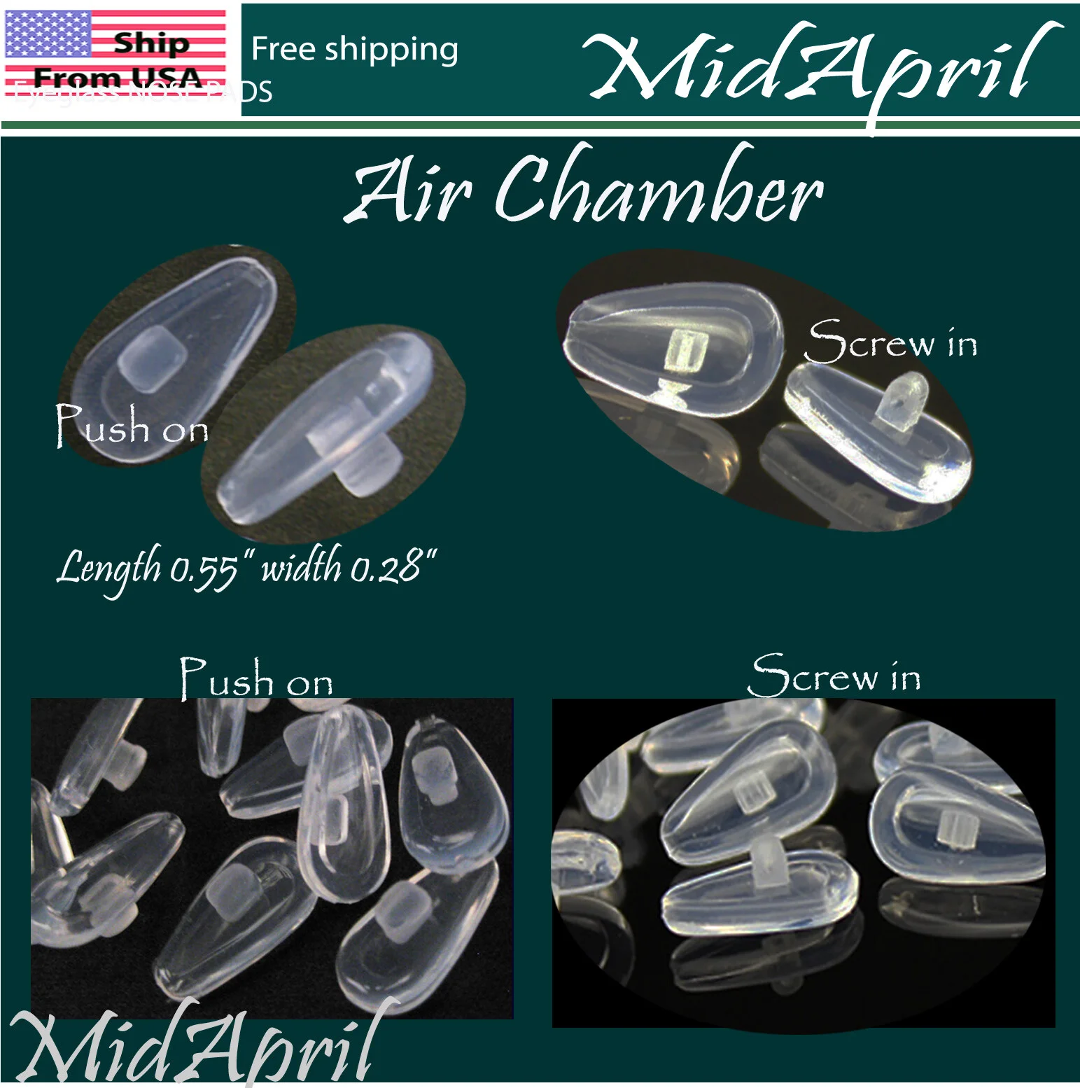 screw push on eyeglass NOSE PADS air bag High Quality SILICONE US Seller
