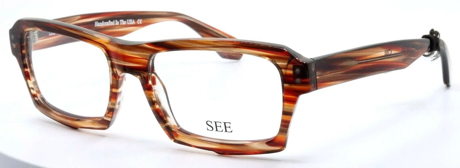 SEE Eyewear 2728 C701 Brown Stripe Rectangular Eyeglasses Frames USA 53-18-145