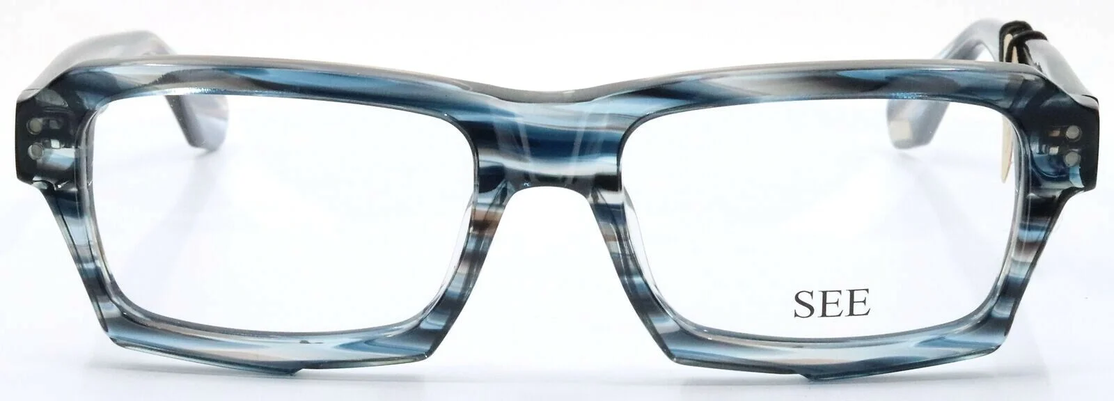 SEE Eyewear 2728 C704 Blue Stripe Handmade in USA Eyeglasses Frames 53-18-145 2