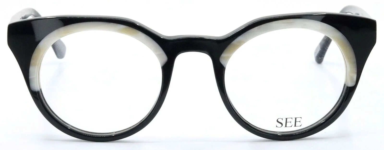 SEE Eyewear 8143 C0 Black Mother of Pearl Round Unisex Eyeglasses 47-23-145 2